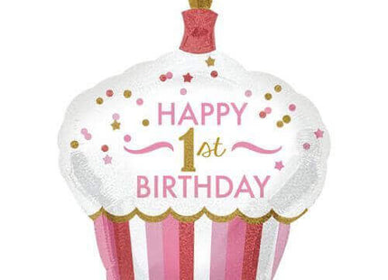 36" Happy 1st Birthday Cupcake Mylar Balloon #28 - SKU:83521 - UPC:026635345224 - Party Expo