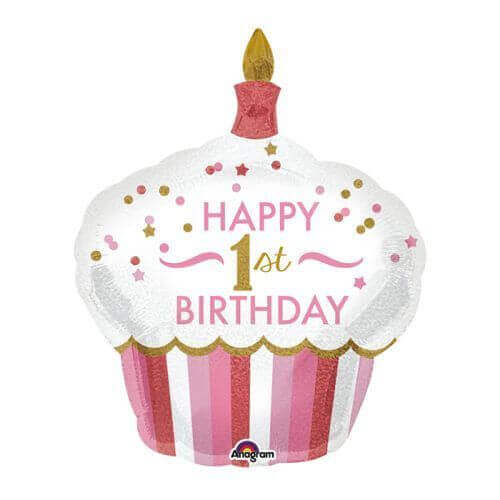 36" Happy 1st Birthday Cupcake Mylar Balloon #28 - SKU:83521 - UPC:026635345224 - Party Expo