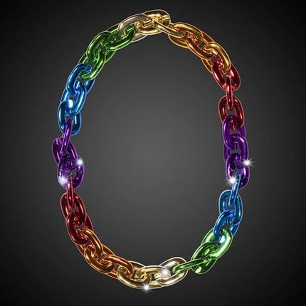 36" Link Light-Up Metallic Chain Necklace - Rainbow - SKU:LIT498-E19 - UPC:716148574982 - Party Expo
