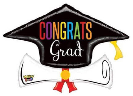 36" Mighty Congrats Diploma Mylar Balloon - SKU:90137 - UPC:030625356688 - Party Expo