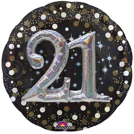 36" Sparkling 21st Birthday Holographic Mylar Balloon - SKU:82658 - UPC:026635345125 - Party Expo