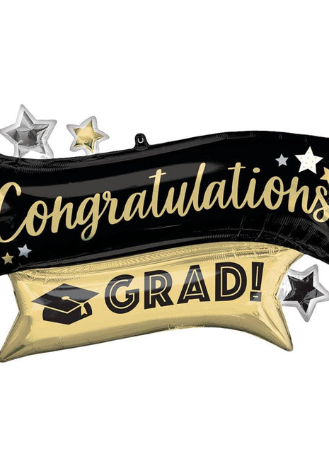 38" Graduation "Congratulations Grad!" Mylar Balloon - Gold & Black - SKU:44216 - UPC:026635442169 - Party Expo