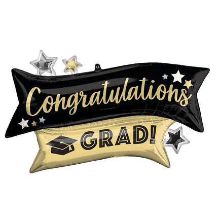38" Graduation "Congratulations Grad!" Mylar Balloon - Gold & Black - SKU:44216 - UPC:026635442169 - Party Expo