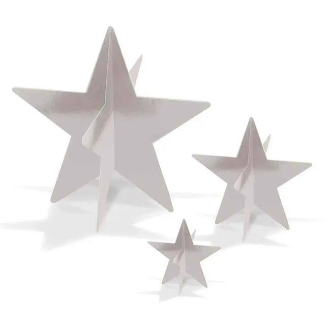 3D Foil Star Centerpieces - Silver Party Expo  