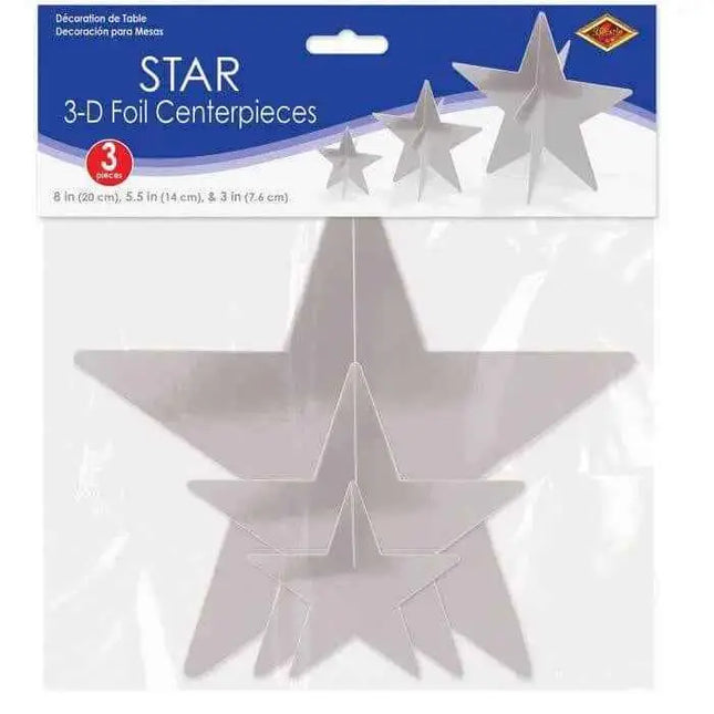 3D Foil Star Centerpieces - Silver Party Expo  