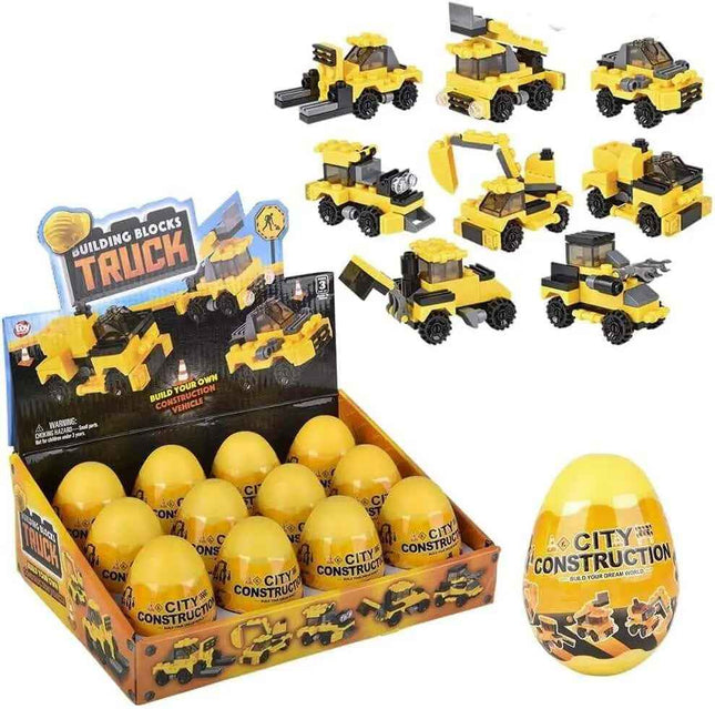 3" Construction Truck Building Block Eggs (1 each) Party Expo  