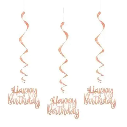3ct. Happy Birthday Rose Gold Hanging Decoration Party Expo  
