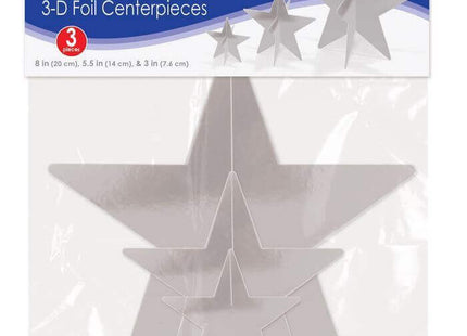 3D Foil Star Centerpieces - Silver - SKU:52148-S - UPC:034689071006 - Party Expo