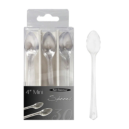 4" Party Essentials Mini Plastic Spoons - Clear (30ct) - Party Expo