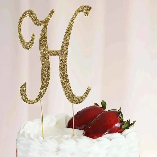 4.5" Gold Rhinestone Monogram Letter 'H' Cake Topper Party Expo  