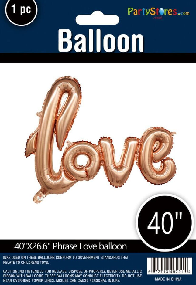 40" LOVE Foil Balloon - Rose Gold (Air filled) - SKU:QX-800RG - UPC:672713492214 - Party Expo