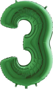 40" Number '3' Mylar Balloon - Green - SKU:96380 - UPC:030625008037 - Party Expo