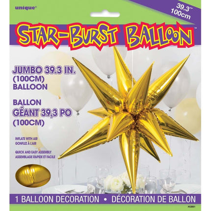 40" Star-Burst Mylar Balloon - Gold - SKU:53861 - UPC:011179538614 - Party Expo