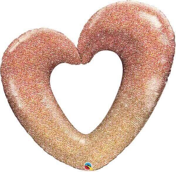 42" Glitter Ombré Heart Mylar Balloon - Rose Gold - SKU:210736 - UPC:071444210607 - Party Expo