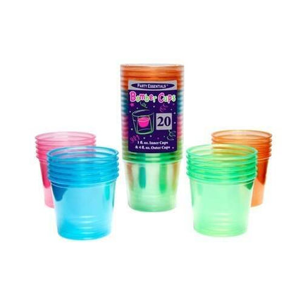 4oz Plastic Bomber Cups - Assorted Neon Colors (20ct) - SKU:N492 - UPC:098382605920 - Party Expo