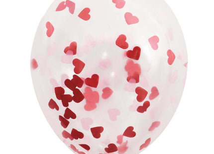 5 Clear 16" Balloon with Heart Confetti - SKU:56400 - UPC:011179564002 - Party Expo