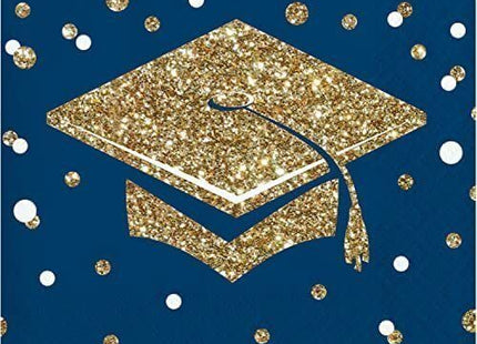 5" Glittering Grad Beverage Napkins - Gold, Navy, and White (36ct) - SKU:356135 - UPC:039938865108 - Party Expo