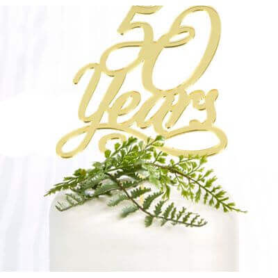 50 Years Mirrored Plastic Cake Topper - Gold - SKU:100055 - UPC:013051775902 - Party Expo