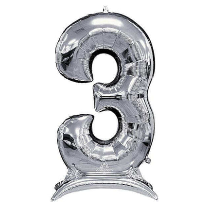 50" Stand-Up (Numberz 3) Mylar Balloons - Silver (Air-Filled Only) Party Expo  