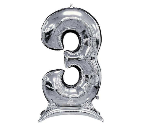 50" Stand-Up (Numberz 3) Mylar Balloons - Silver (Air-Filled Only) Party Expo  
