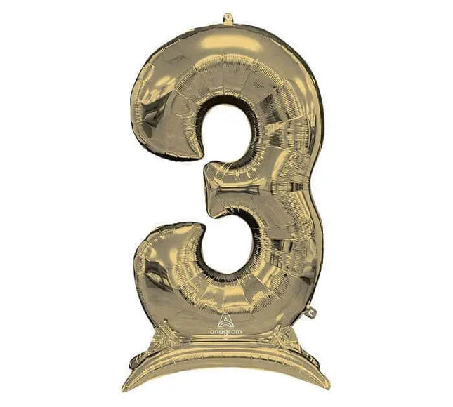 50" Stand-Up (Numberz 3) Mylar Balloons - White Gold (Air-Filled Only) Party Expo  