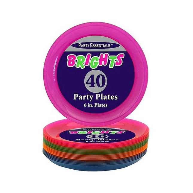 6" Assorted Neon 40ct Party Plates - SKU:N64090 - UPC:098382506906 - Party Expo