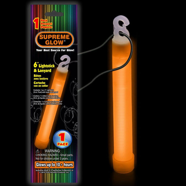 6" Glow Stick - Orange - SKU:GLS706EA - UPC:716148397062 - Party Expo