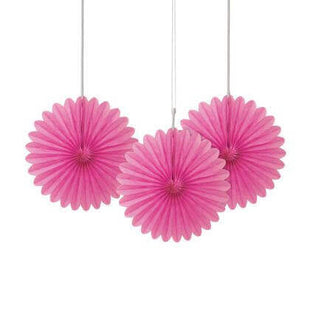 6" Hot Pink Tissue Paper Fan Decorations (3ct) - SKU:63256 - UPC:011179632565 - Party Expo