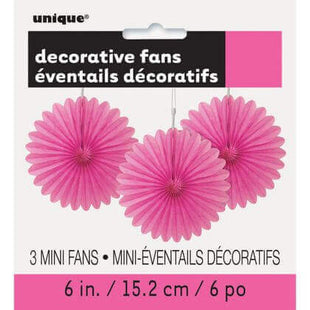 6" Hot Pink Tissue Paper Fan Decorations (3ct) - SKU:63256 - UPC:011179632565 - Party Expo