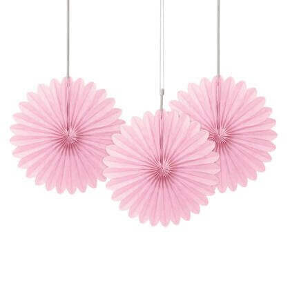 6" Light Pink Tissue Paper Fan Decorations (3ct) - SKU:63250 - UPC:011179632503 - Party Expo