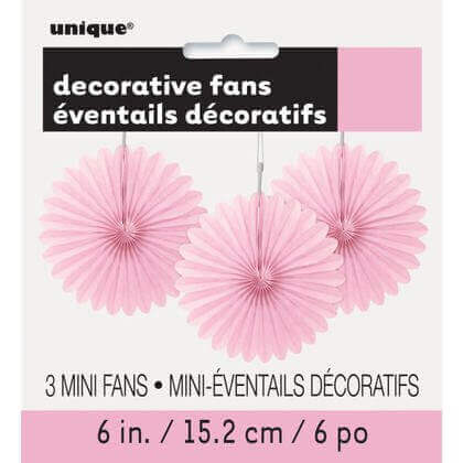 6" Light Pink Tissue Paper Fan Decorations (3ct) - SKU:63250 - UPC:011179632503 - Party Expo