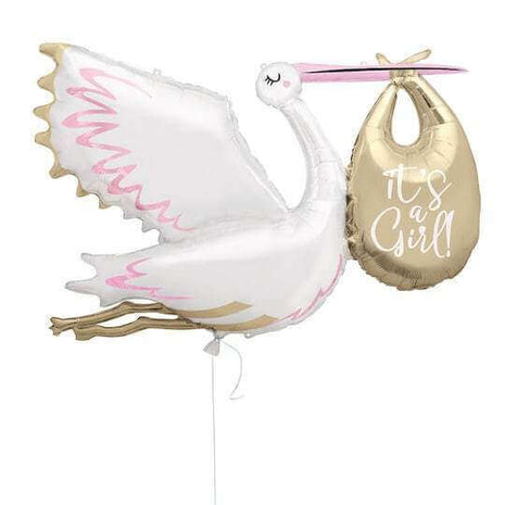 62" Gender Reveal Stork It's a Girl Mylar Balloon - SKU:56764 - UPC:011179567645 - Party Expo