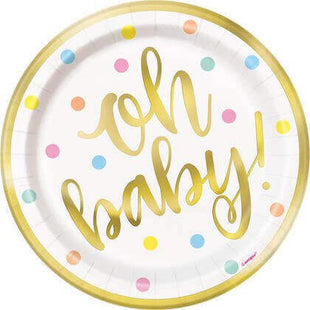 Baby Shower - 7" 'Oh Baby' Gold Desert Plates (8ct) - SKU:73404 - UPC:011179734047 - Party Expo