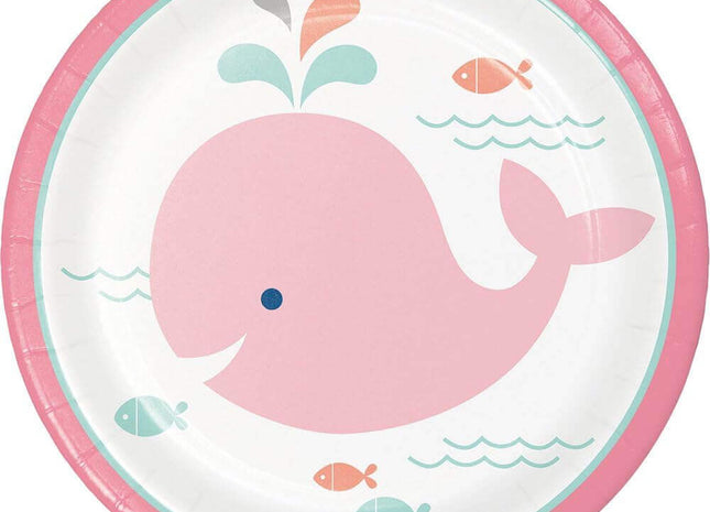 7" Lil' Spout Pink Baby Whale Dessert Plates (8ct) - SKU:322192 - UPC:039938389178 - Party Expo