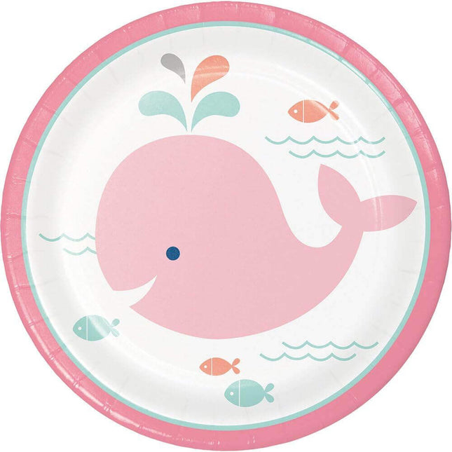 7" Lil' Spout Pink Baby Whale Dessert Plates (8ct) - SKU:322192 - UPC:039938389178 - Party Expo