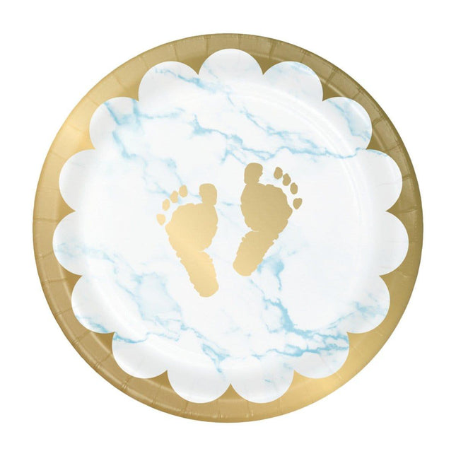 7" 'Oh Baby' Marble Blue Plates (8ct) - SKU:353972 - UPC:039938837075 - Party Expo