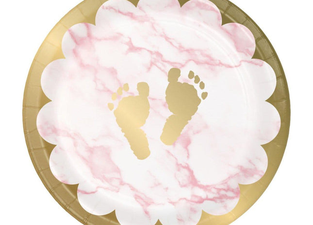 7" 'Oh Baby' Marble Pink Plates (8ct) - SKU:353962 - UPC:039938836979 - Party Expo