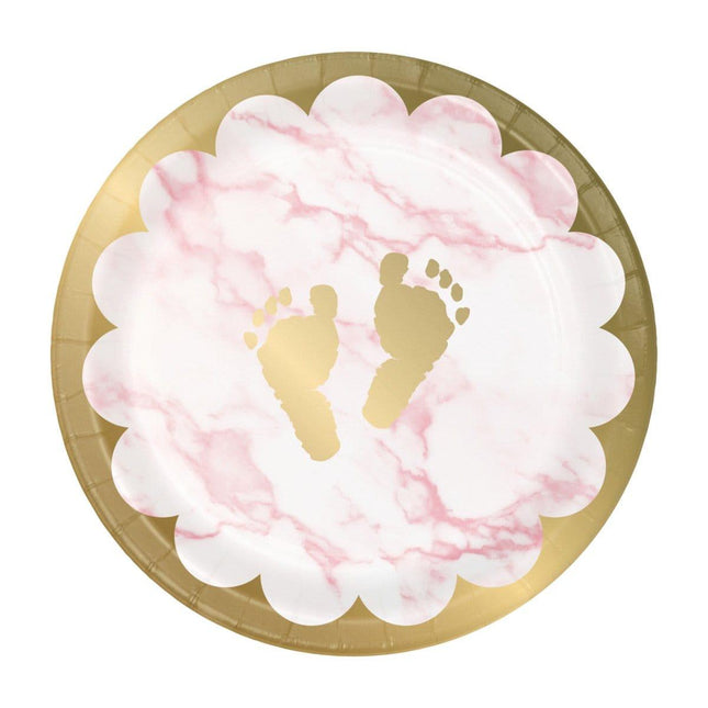 7" 'Oh Baby' Marble Pink Plates (8ct) - SKU:353962 - UPC:039938836979 - Party Expo