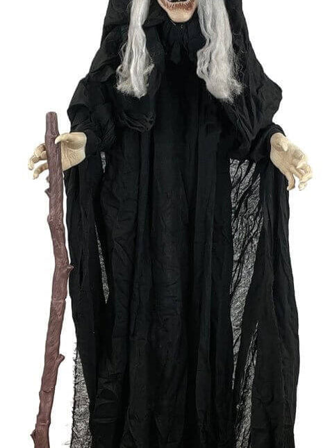 72" Standing Animated Witch with Cane - SKU:62772 - UPC:762543627723 - Party Expo