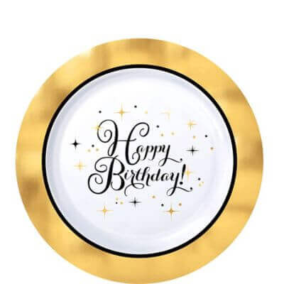 7.5" Gold Birthday Plastic Plates (10 Count) - SKU:430632 - UPC:013051767662 - Party Expo