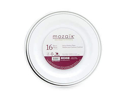 7.5" Mozaik Premium Trim Silver Round Decorative Lunch Plates - SKU:7WTS116M - UPC:039982020263 - Party Expo