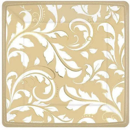 7" Gold Elegant Scroll Square Plates Party Expo  