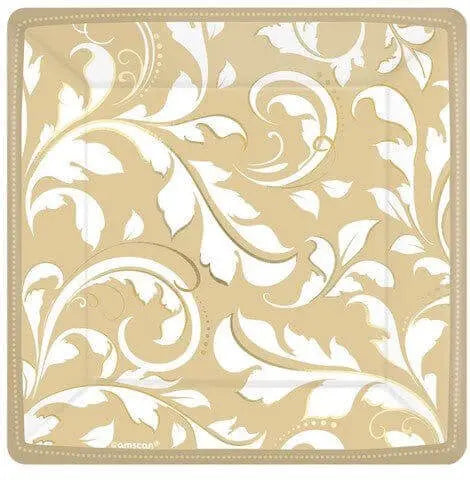 7" Gold Elegant Scroll Square Plates Party Expo  