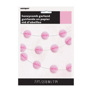 7ft Paper Honeycomb Ball Garland - Lovely Pink - SKU:63375 - UPC:011179633753 - Party Expo