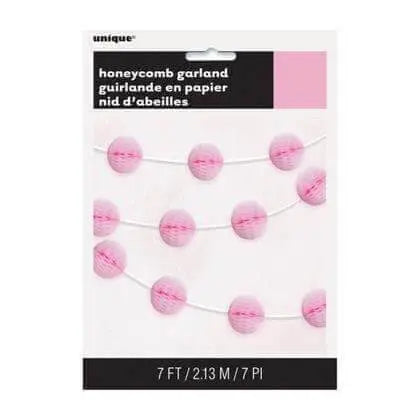 Tissue Paper Honeycomb Ball Garland Lovely Pink 7ft. - Party Expo