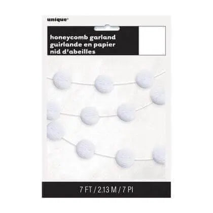 Tissue Paper Honeycomb Ball Garland White 7ft. - Party Expo