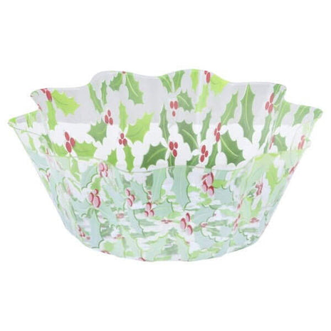 8" Holly Fluted Plastic Bowl - Green - SKU:325473 - UPC:039938427757 - Party Expo