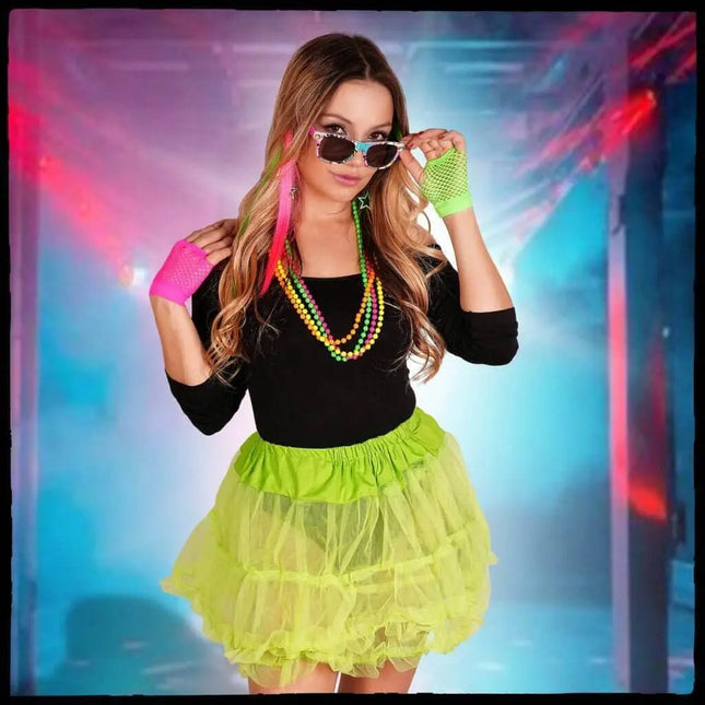 80's Neon Kit (Hair Extension, Beads, Earrings, Gloves. and Glasses) - Party Expo