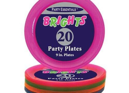9" Assorted Neon 20ct Party Plates - SKU:N92090 - UPC:098382509914 - Party Expo