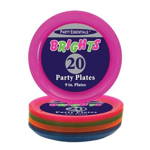 9" Assorted Neon 20ct Party Plates - SKU:N92090 - UPC:098382509914 - Party Expo